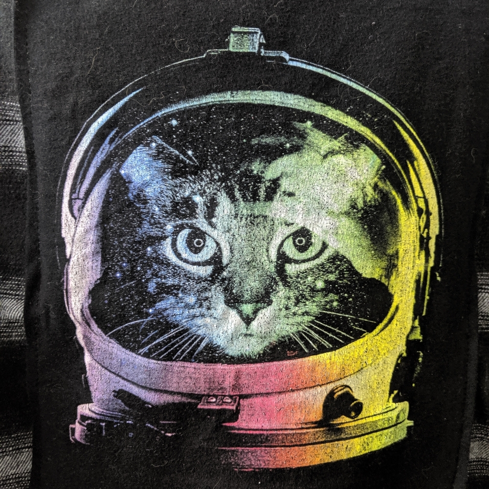 Astronaut Kitten Upcycled Flannel Shirt - Picture 2 of 3